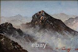 Old oil painting on canvas landscape mountains Japanese painting 19th century signed