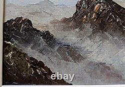 Old oil painting on canvas landscape mountains Japanese painting 19th century signed