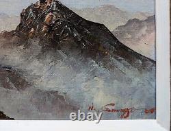 Old oil painting on canvas landscape mountains Japanese painting 19th century signed