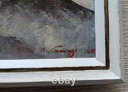 Old oil painting on canvas landscape mountains Japanese painting 19th century signed