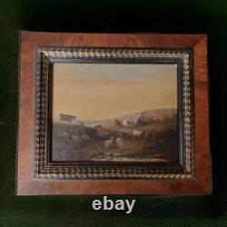 Old oil painting on canvas landscape/pasture from the 19th century #D3#
