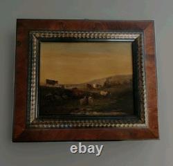 Old oil painting on canvas landscape/pasture from the 19th century #D3#