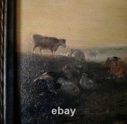 Old oil painting on canvas landscape/pasture from the 19th century #D3#