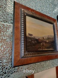 Old oil painting on canvas landscape/pasture from the 19th century #D3#