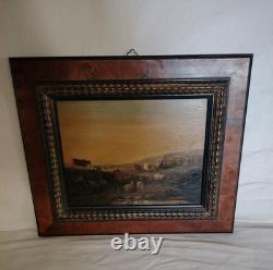 Old oil painting on canvas landscape/pasture from the 19th century #D3#