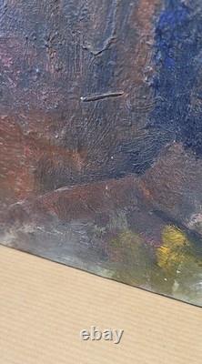 Old oil painting on canvas mounted on cardboard, portrait of a man's face, 27 cm x 35 cm