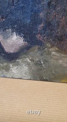 Old oil painting on canvas mounted on cardboard, portrait of a man's face, 27 cm x 35 cm