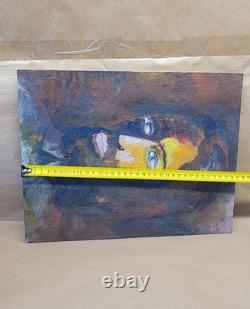 Old oil painting on canvas mounted on cardboard, portrait of a man's face, 27 cm x 35 cm
