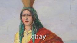 Old oil painting on canvas of a water carrier with the red shawl, Portugal