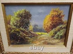 Old oil painting on canvas, rustic landscape with unidentified signature