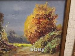 Old oil painting on canvas, rustic landscape with unidentified signature
