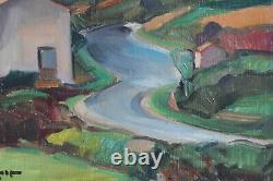 Old oil painting on canvas signed Espinasse landscape Bruniquel 1945