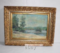 Old oil painting on canvas signed JOUAN, view of the Loire, beach