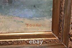 Old oil painting on canvas signed JOUAN, view of the Loire, beach