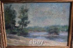 Old oil painting on canvas signed JOUAN, view of the Loire, beach