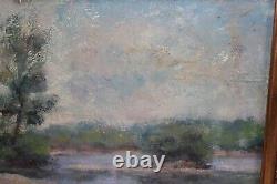 Old oil painting on canvas signed JOUAN, view of the Loire, beach