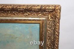 Old oil painting on canvas signed JOUAN, view of the Loire, beach