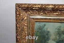 Old oil painting on canvas signed JOUAN, view of the Loire, beach