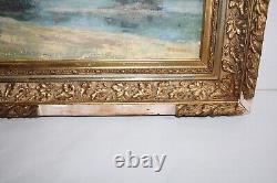 Old oil painting on canvas signed JOUAN, view of the Loire, beach