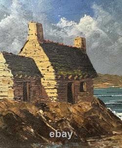 Old oil painting on canvas signed house by the seaside Brittany Finistère