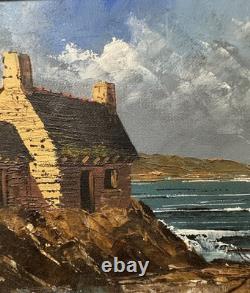 Old oil painting on canvas signed house by the seaside Brittany Finistère