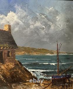 Old oil painting on canvas signed house by the seaside Brittany Finistère