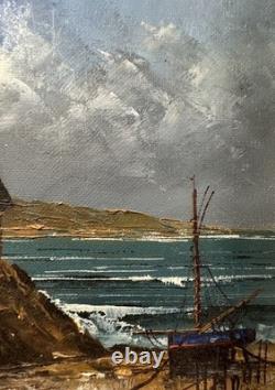 Old oil painting on canvas signed house by the seaside Brittany Finistère