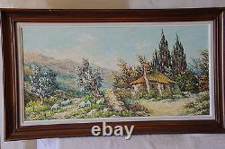 Old oil painting on canvas signed mountain pastoral scene