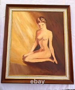 Old oil painting on canvas signed nude woman portrait