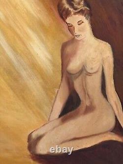 Old oil painting on canvas signed nude woman portrait