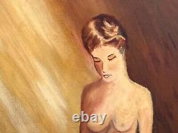 Old oil painting on canvas signed nude woman portrait