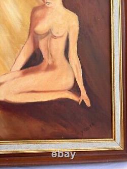 Old oil painting on canvas signed nude woman portrait