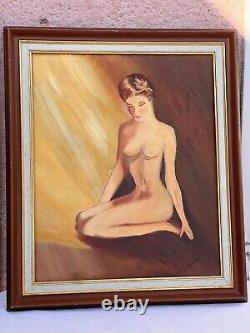 Old oil painting on canvas signed nude woman portrait