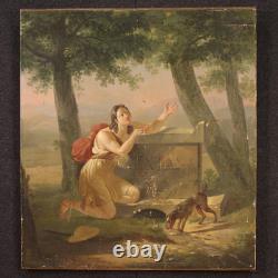 Old oil painting on panel, French Neoclassical painting, 19th century