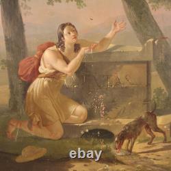 Old oil painting on panel, French Neoclassical painting, 19th century