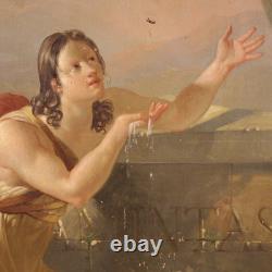 Old oil painting on panel, French Neoclassical painting, 19th century
