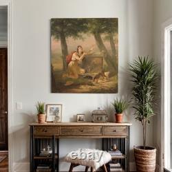 Old oil painting on panel, French Neoclassical painting, 19th century