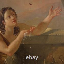 Old oil painting on panel, French Neoclassical painting, 19th century