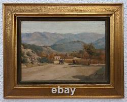 Old oil painting on panel MOUNTAIN LANDSCAPE signed