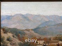 Old oil painting on panel MOUNTAIN LANDSCAPE signed