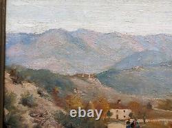 Old oil painting on panel MOUNTAIN LANDSCAPE signed