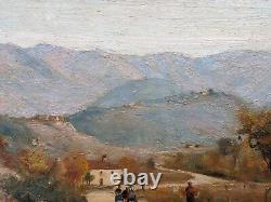 Old oil painting on panel MOUNTAIN LANDSCAPE signed