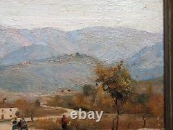 Old oil painting on panel MOUNTAIN LANDSCAPE signed