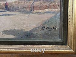 Old oil painting on panel MOUNTAIN LANDSCAPE signed