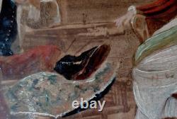 Old oil painting on panel genre scene France 19th century
