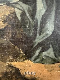 Old oil painting on panel signed French School, 19th century, Christ in prayer