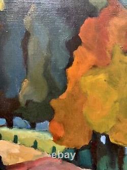 Old oil painting on wood lively landscape fauvism dlg Louis Mathieu Verdilhan