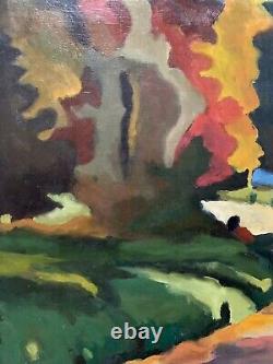 Old oil painting on wood lively landscape fauvism dlg Louis Mathieu Verdilhan