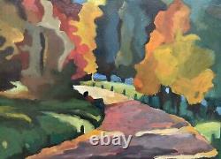 Old oil painting on wood lively landscape fauvism dlg Louis Mathieu Verdilhan