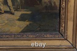 Old oil painting signed A. Kunkler, seascape, 19th-century scene on the quay